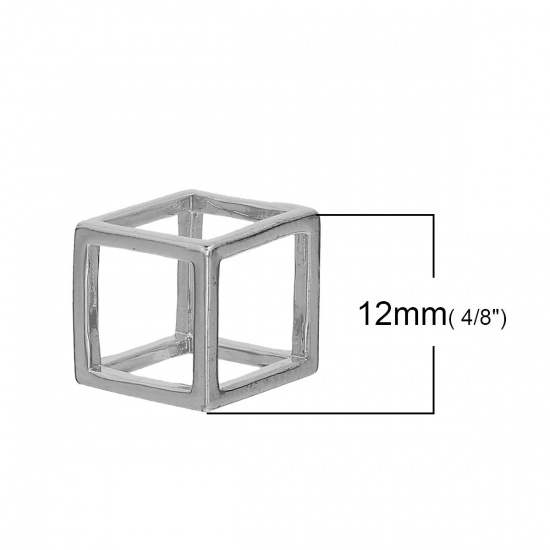 Picture of Brass 3D Charms Geometric Cube Silver Tone Hollow 12mm( 4/8") x 12mm( 4/8"), 2 PCs                                                                                                                                                                            
