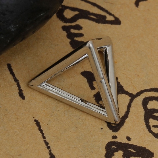 Picture of Brass 3D Charms Geometric Triangular Prism Silver Tone Hollow 14mm( 4/8") x 12mm( 4/8"), 3 PCs                                                                                                                                                                