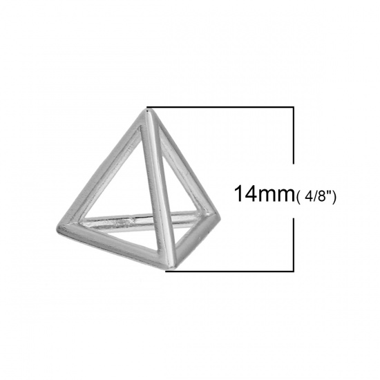 Picture of Brass 3D Charms Geometric Triangular Prism Silver Tone Hollow 14mm( 4/8") x 12mm( 4/8"), 3 PCs                                                                                                                                                                