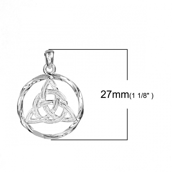 Picture of Brass Charms Round Silver Plated Celtic Knot Hollow 27mm(1 1/8") x 20mm( 6/8"), 3 PCs                                                                                                                                                                         