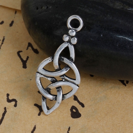 Picture of Copper Charms Celtic Knot Antique Silver Hollow 27mm(1 1/8") x 11mm( 3/8"), 3 PCs