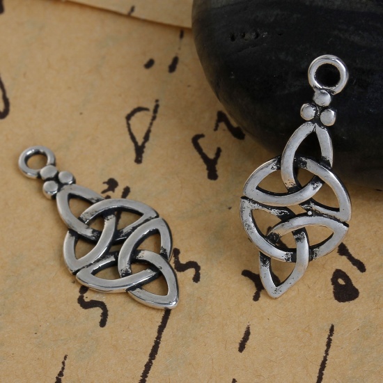 Picture of Copper Charms Celtic Knot Antique Silver Hollow 27mm(1 1/8") x 11mm( 3/8"), 3 PCs