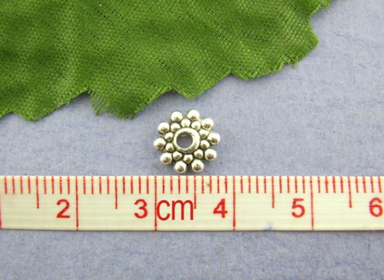 Picture of Zinc Based Alloy Spacer Beads Snowflake Flower Antique Silver About 8mm Dia, Hole:Approx 2mm, 100 PCs