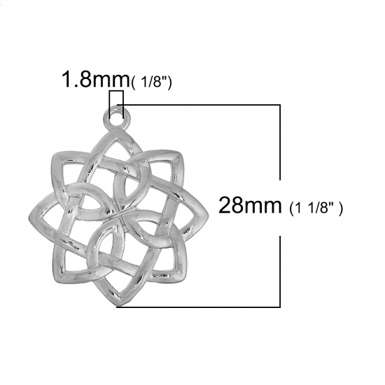 Picture of Brass Charms Flower Silver Tone Celtic Knot Hollow 28mm(1 1/8") x 25mm(1"), 3 PCs