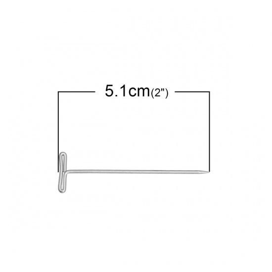 Immagine di Lega di Ferro Spillo Spilli Tono Argento lunghezza: 5.1cm, 1.2mm (17 misura) 100 Pz