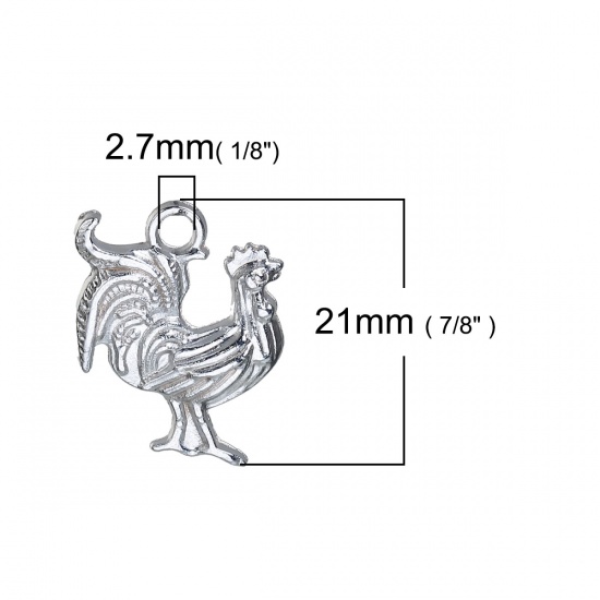 Picture of Zinc Based Alloy Easter Charms Chicken Animal Silver Tone 21mm( 7/8") x 19mm( 6/8"), 30 PCs