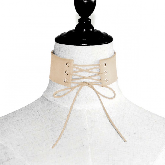 Picture of Velvet Punk Adjustable Choker Necklace Khaki 30.2cm(11 7/8")long, 98cm(38 5/8") long, 1 Piece