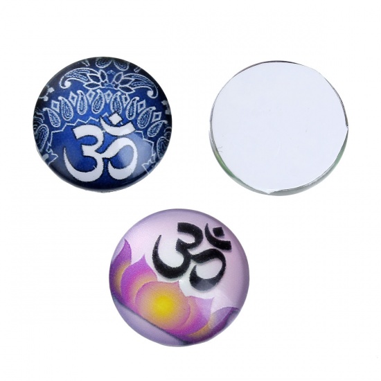 Immagine di Vetro Cupola Dome Seals Cabochon Tondo Flatback A Random Yoga OM Disegno Trasparente 18mm Dia, 10 Pz