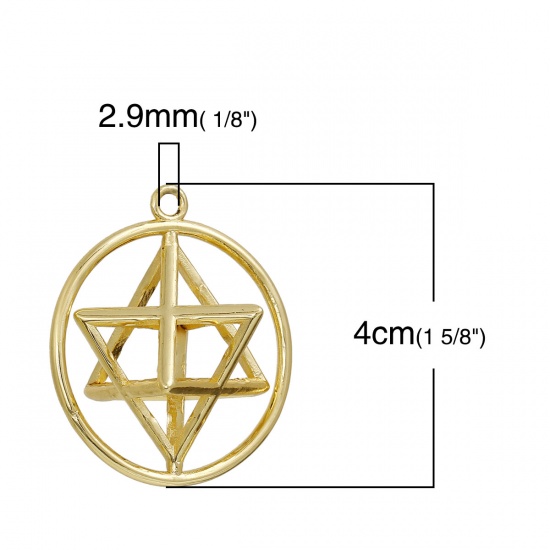 Image de Pendentif Merkaba Méditation en Laiton Rond Creux Doré 40mm x 35mm, 1 Pièce