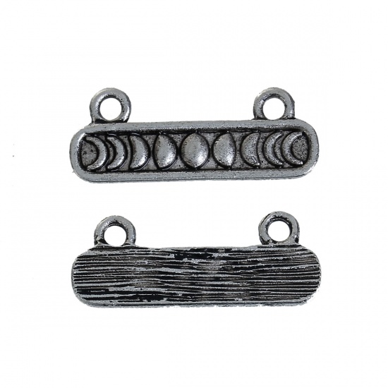 Picture of Zinc Based Alloy Boho Chic Connectors Findings Rectangle Antique Silver Color Black Moon Carved 25mm x 10mm, 10 PCs