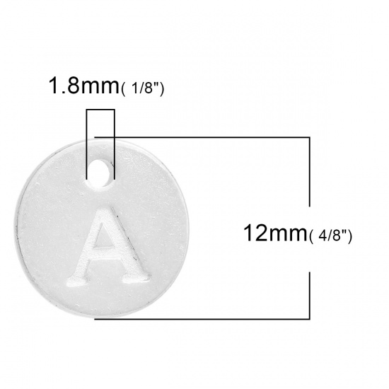 Immagine di Lega di Zinco Charms Tondo Argento Placcato Iniziale Lettera " A " 12mm Dia, 20 Pz