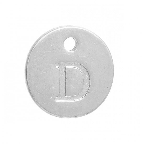 Immagine di Lega di Zinco Charms Tondo Argento Placcato Iniziale Lettera " D " 12mm Dia, 20 Pz