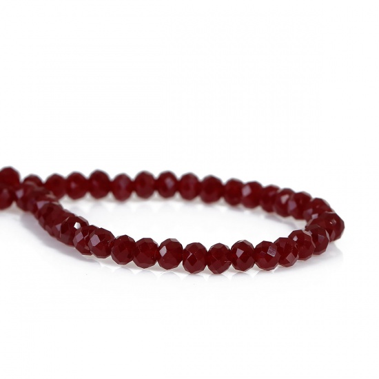 Picture of Glass Beads Round Wine Red Faceted About 4mm x 3mm, Hole: Approx 1mm, 45.5cm long, 1 Strand (Approx 149 PCs/Strand)