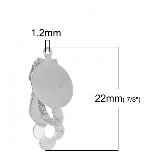Picture of Brass Lever Back Clips Findings Round Silver Tone Cabochon Settings (Fit 12mm Dia.) With Loop 22mm( 7/8") x 12mm( 4/8"), 10 PCs