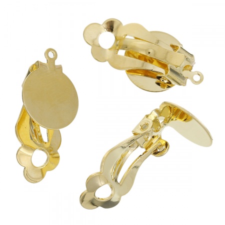 Clip de oreja Soporta a cabachones Latón de Ronda , Chapado en Oro Cabochon Ajustes 12mm 22mm x 12mm, 10 Unidades