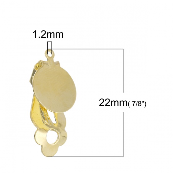 Immagine di Ottone clip orecchio Accessori Tondo Oro Placcato Basi per Cabochon (Addetti: 12mm) 22mm x 12mm, 10 Pz