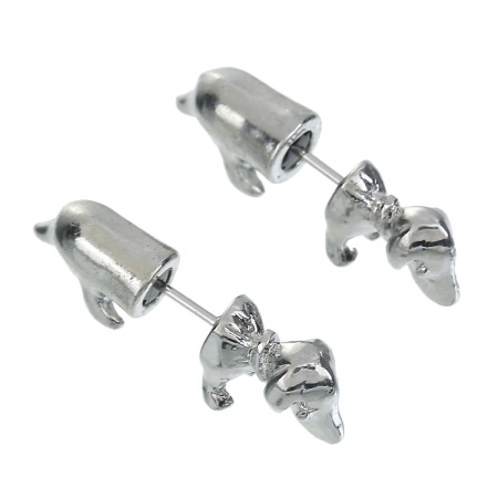 3D Orecchino con Doppio Tono Argento Cane 25mm x 9mm , Filo Dimensione: (21 gauge), 2 Pz