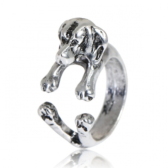 3D オープン ラップ リング 指輪 ラブラドールレトリーバー 動物 銀古美 14.7mm（日本サイズ約6号）、 1 個 の画像