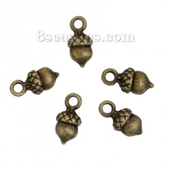 Image de Breloque en Alliage de Zinc 3D Gland du Chêne Bronze Antique 14mm x 7mm, 20 Pcs