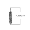 Picture of Brass Pendants Feather Antique Silver Color Eagle Carved 41mm(1 5/8") x 8mm( 3/8"), 2 PCs