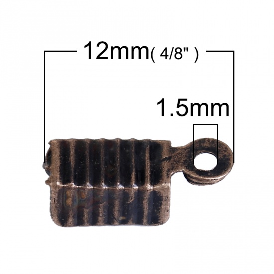 Picture of Iron Based Alloy Cord End Crimp Caps For Jewelry Necklace Bracelet Rectangle Antique Copper Stripe Carved (Fits 4.5mm Dia. Cord) 12mm x 5mm, 200 PCs