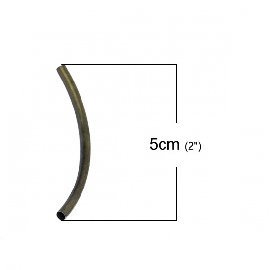 Bild von Messing Zwischenperlen Spacer Perlen Tube Bronzefarbe Kurve 50mm x 3mm, Loch:ca. 2.5mm, 20 Stücke                                                                                                                                                             