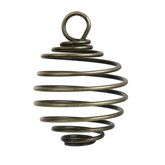 Picture of Iron Based Alloy Spiral Bead Cages Charms Lantern Antique Bronze Hollow 26mm x 19mm, 10 PCs