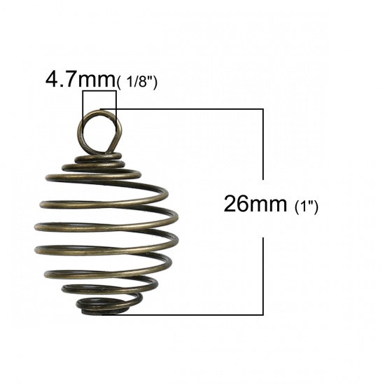 Picture of Iron Based Alloy Spiral Bead Cages Charms Lantern Antique Bronze Hollow 26mm x 19mm, 10 PCs