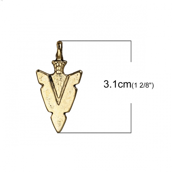 Picture of Zinc Based Alloy Pendants Arrowhead Gold Tone Antique Gold 31mm(1 2/8") x 16mm( 5/8"), 20 PCs