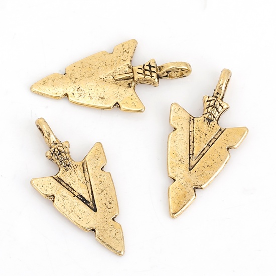 Picture of Zinc Based Alloy Pendants Arrowhead Gold Tone Antique Gold 31mm(1 2/8") x 16mm( 5/8"), 20 PCs