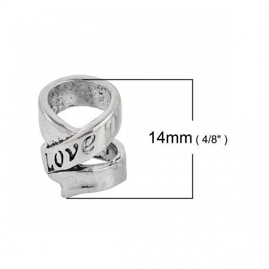 Picture of Zinc Based Alloy Spacer Beads Cylinder Antique Silver Color Message " LOVE " Carved Hollow 14mm x 13mm, Hole: Approx 9.7mm, 3 PCs