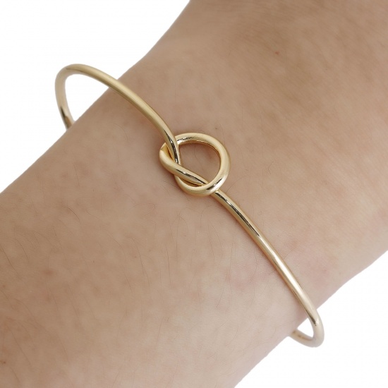 Picture of Open Cuff Bangles Bracelets Gold Plated Knot 18cm(7 1/8") long, 1 Piece