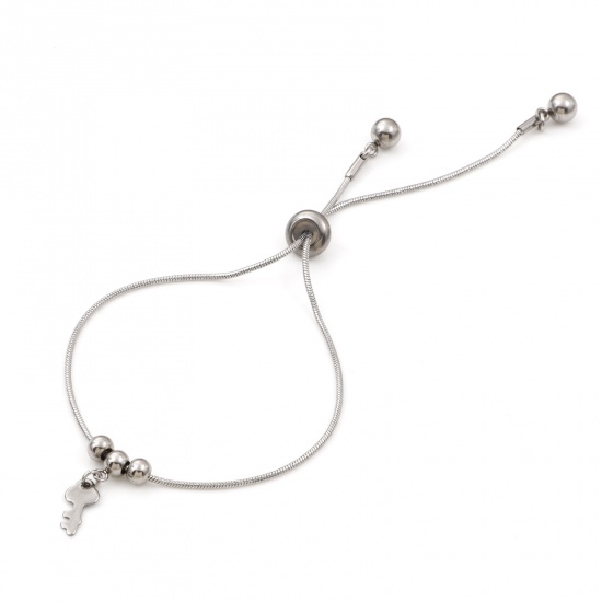 Image de Bracelet Bolo Réglable Nœud Glissé en 304 Acier Inoxydable Argent Mat Rond Clés 24cm long, 1 Pièce