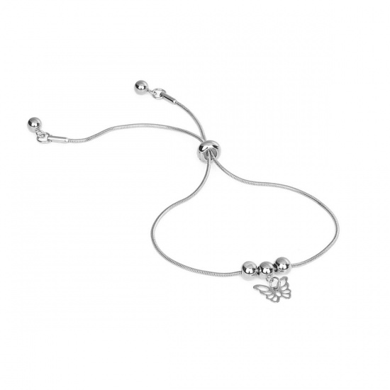 Image de Bracelet Bolo Réglable Nœud Glissé en 304 Acier Inoxydable Argent Mat Rond Papillons 24cm long, 1 Pièce