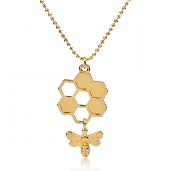 Picture of Necklace Gold Plated Honeycomb Bee Hollow 45cm(17 6/8") long, 1 Piece