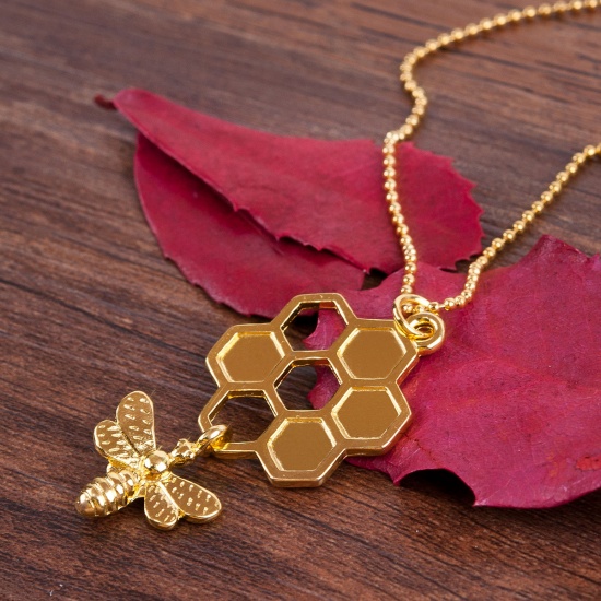 Picture of Necklace Gold Plated Honeycomb Bee Hollow 45cm(17 6/8") long, 1 Piece