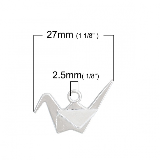 亜鉛合金 3D チャーム 折り鶴 シルバートーン 27mmx 20mm、 20 個 の画像