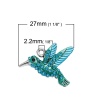 Picture of Zinc Based Alloy Charms Hummingbird Antique Silver Green Blue Rhinestone Enamel 27mm(1 1/8") x 21mm( 7/8"), 1 Piece