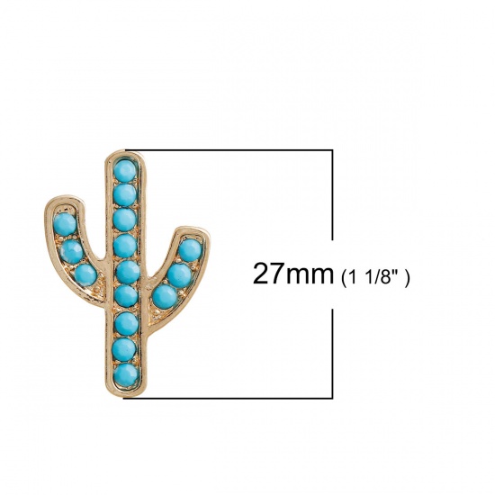 Picture of Zinc Based Alloy Charms Cactus Gold Plated Blue Rhinestone 27mm(1 1/8") x 18mm( 6/8"), 3 PCs