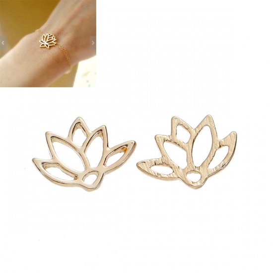 Picture of Zinc Based Alloy Connectors Findings Lotus Flower Gold Plated Hollow 15mm x 11mm, 10 PCs