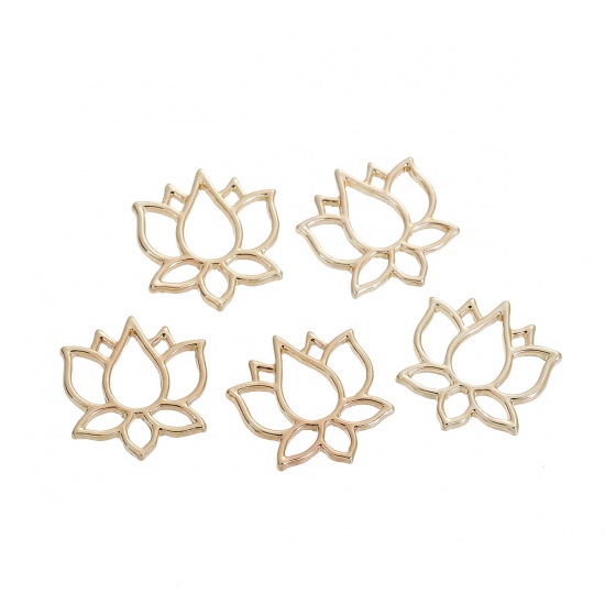 Picture of Zinc Based Alloy Connectors Findings Lotus Flower Gold Plated Hollow 21mm x 20mm, 10 PCs