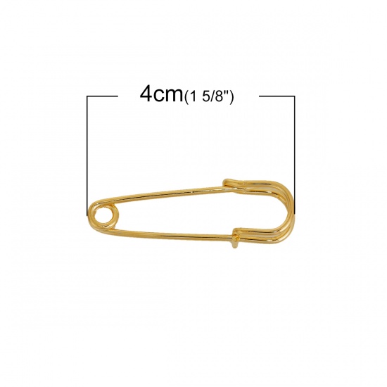 Picture of Iron Based Alloy Pin Brooches Findings Gold Plated 40mm(1 5/8") x 13mm( 4/8"), 10 PCs