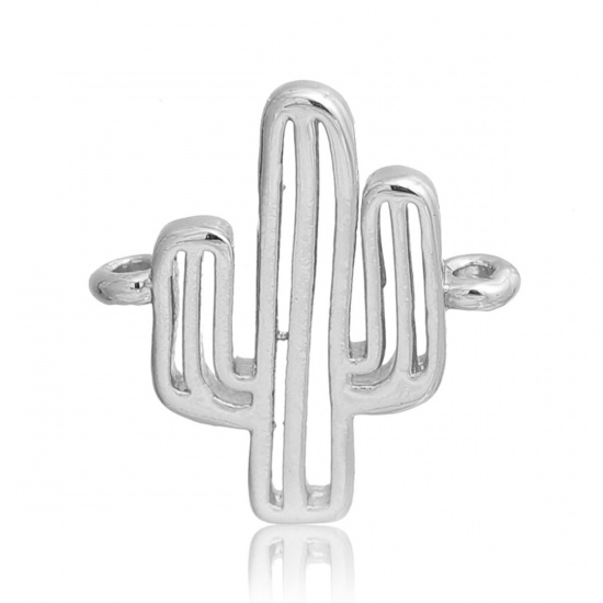 Picture of Brass Connectors Findings Cactus Silver Tone 14mm( 4/8") x 13mm( 4/8"), 3 PCs