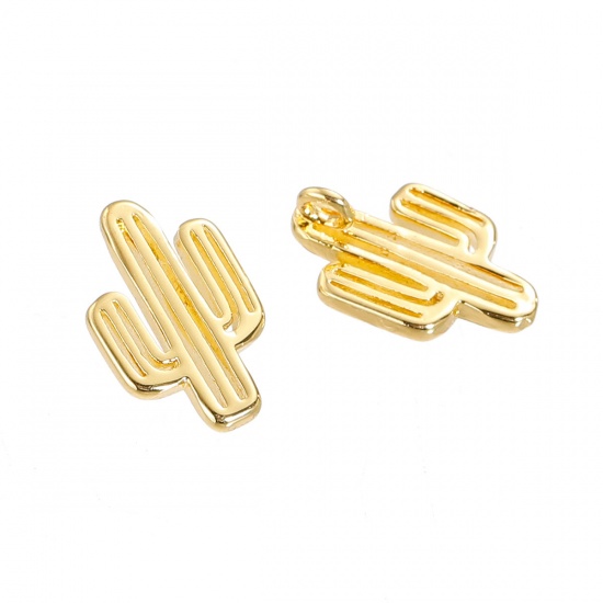 Picture of Brass Charms Cactus Gold Plated 14mm( 4/8") x 9mm( 3/8"), 3 PCs