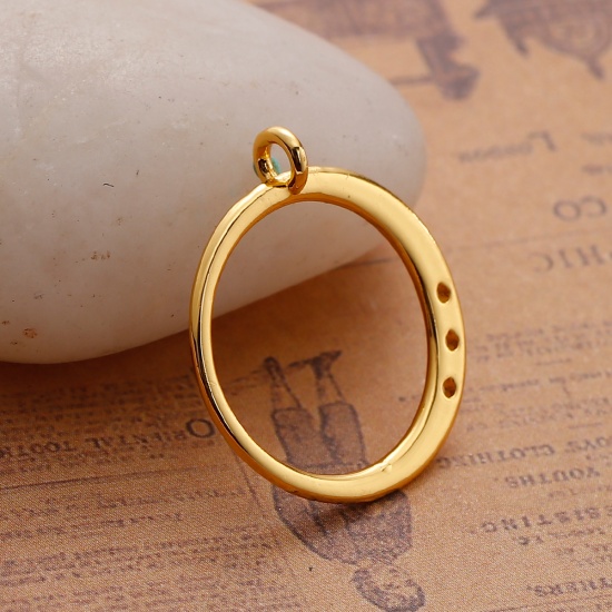 Picture of Brass Charms Circle Ring Gold Plated Dot Hollow 25mm(1") x 22mm( 7/8"), 2 PCs                                                                                                                                                                                 