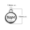 Picture of Zinc Based Alloy Charms Round Antique Silver Color Message " Hope " Carved 14mm( 4/8") x 11mm( 3/8"), 50 PCs