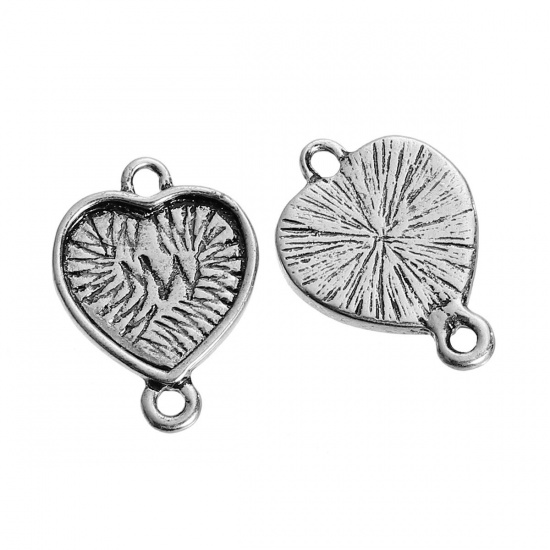 Picture of Zinc Based Alloy Connectors Findings Heart Antique Silver Cabochon Settings (Fits 12mm x 12mm) 19mm( 6/8") x 14mm( 4/8"), 10 PCs