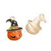 Immagine di Lega di Zinco Halloween Charms Halloween Zucca Oro Placcato Arancione Cappello Smalto 27mm x 17mm , 3 Pz