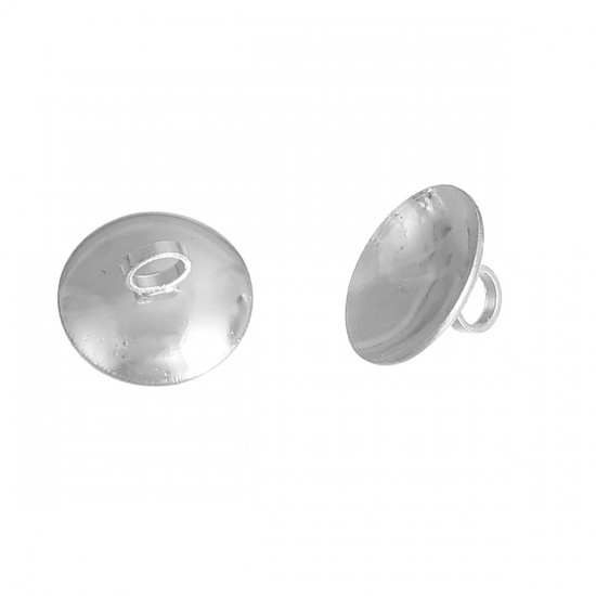 Picture of Brass Bead Caps With Loop For Glass Bubbles Round Silver Plated (Fit 10mm Dia) 10mm( 3/8") x 6mm( 2/8"), 20 PCs