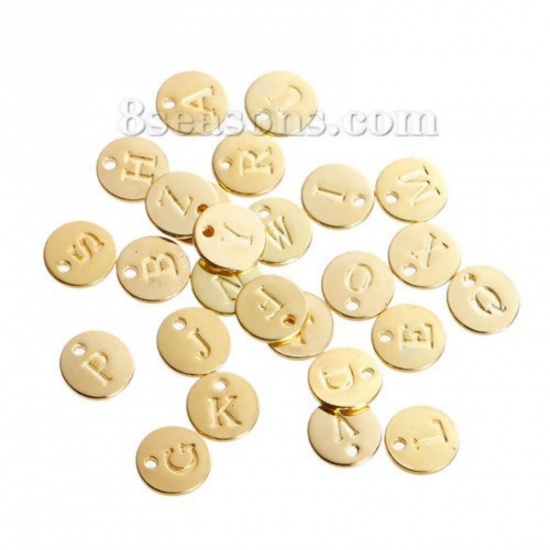 Picture of Zinc Based Alloy Charms Round Gold Plated Mixed Initial Alphabet/ Letter " A-Z " 12mm( 4/8") Dia, 26 PCs